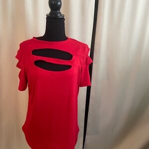 Red Peak a Boo Top// 2 Slits in the Front and on Both Sleeves//Brand-Love